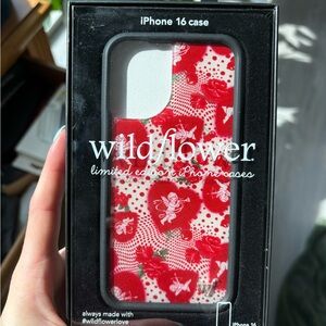 Wildflowers iPhone 16 Case - Red and White Heart Floral Design